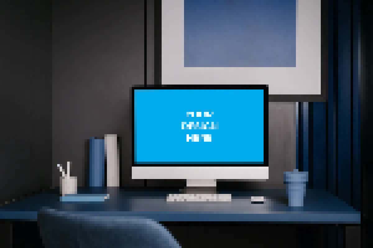 iMac on the dark-blue table