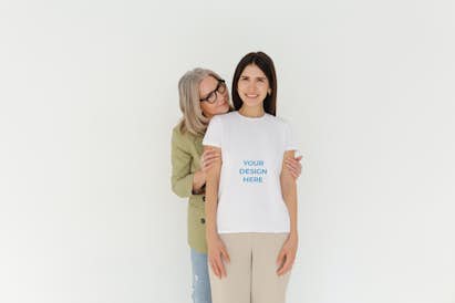 Woman wearing a T-shirt beside her mother