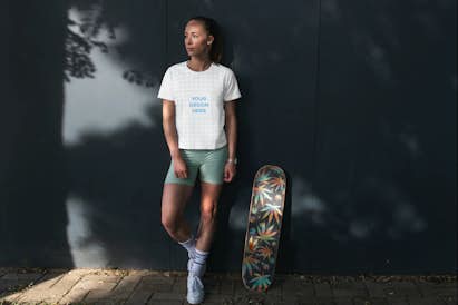Woman wearing a T-shirt in a skatepark