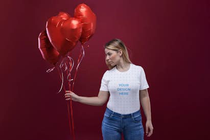 Woman wearing a T-shirt in the Valentine scene