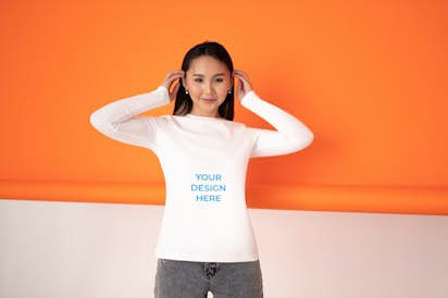 Asian woman wearing a long-sleeved T-shirt