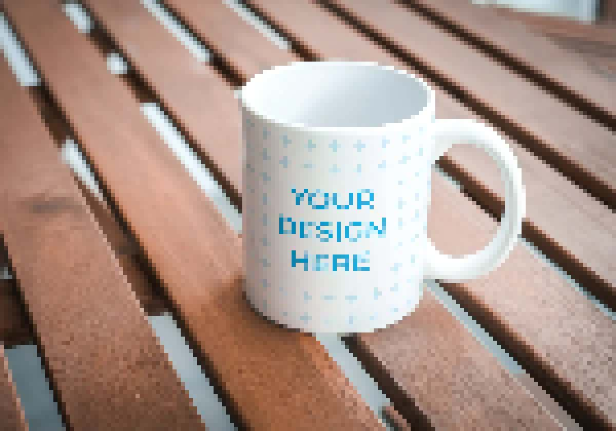 Ceramic mug on wooden table